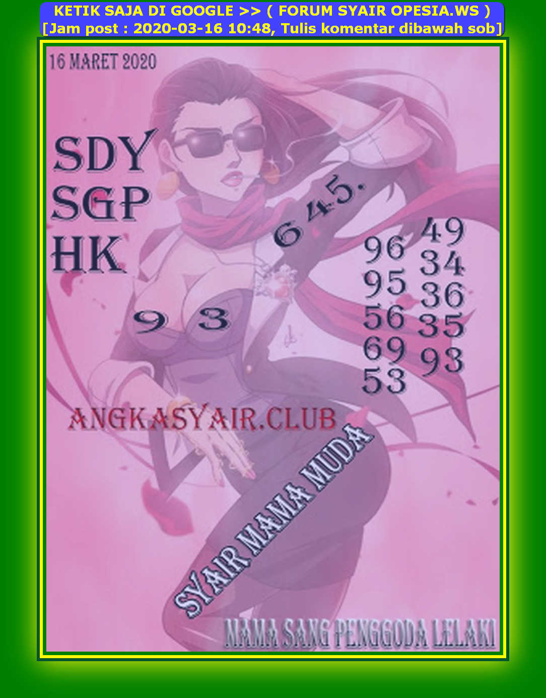 Live Syair hk 16 Maret 2020 KODE SYAIR SGP SYAIR HK