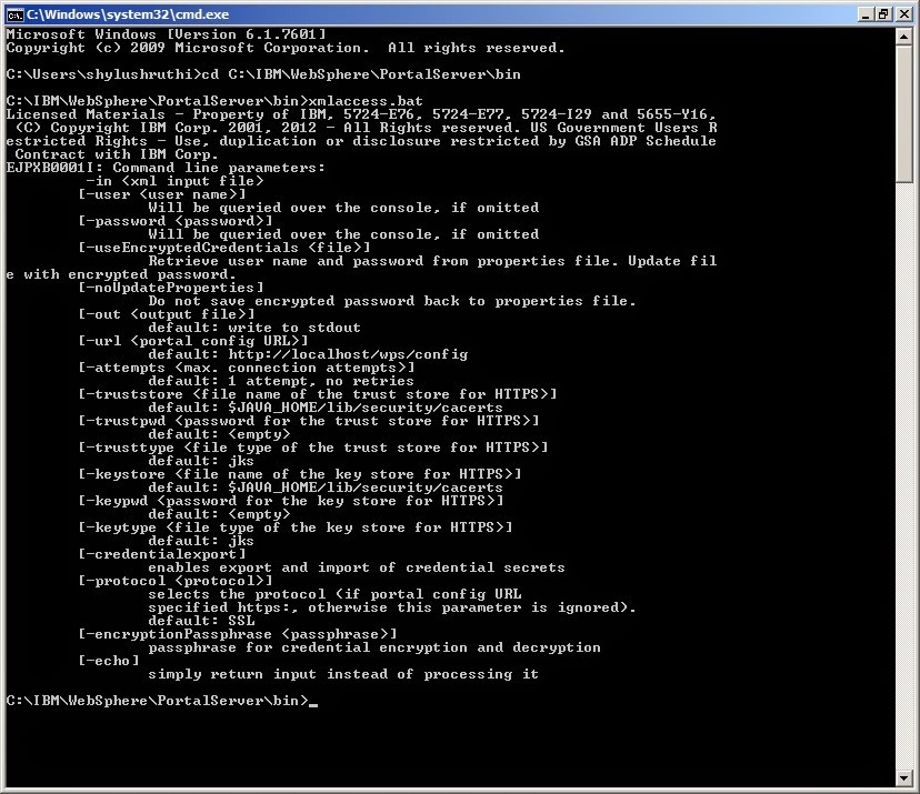 IBM Sphere Portal How to invoke or run XMLAccess?