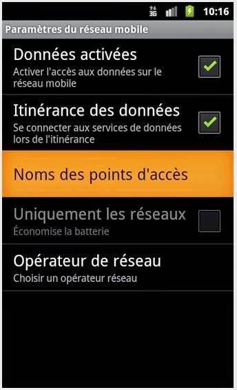 APN de l'opérateur APN de l'opérateur