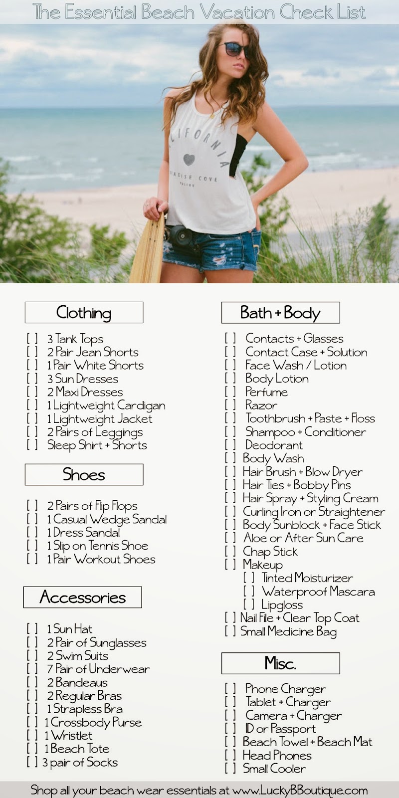 Lucky B Boutique The Essential Beach Vacation Packing Check List