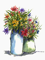 flowers vases watercolor ink flower simple painting bouquets pen april noodling did