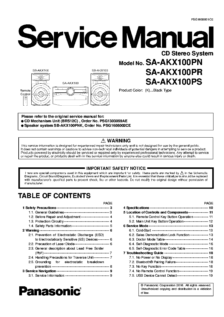 MAITEC Audio y Video Manual de servicio PANASONIC SA AKX100PN SA