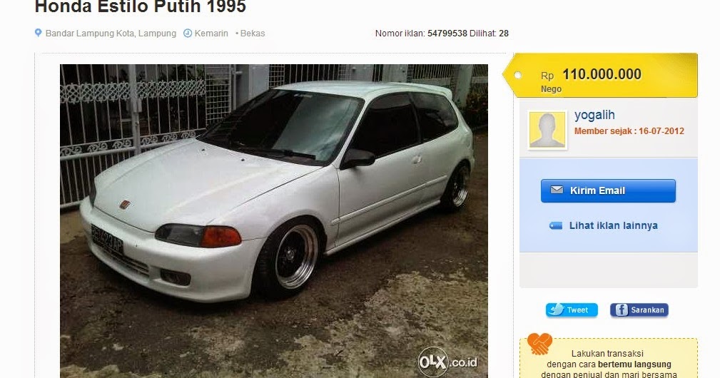 HONDA ESTILO GENIO: HARGA HONDA CIVIC ESTILO MASIH DI ATAS 90 JUTA