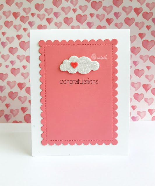 Congratulations, CAS card, die cut, quillish, paper smooches, congratulations for baby card, card for new parents, baby girl card, it's a girl card, CAS card, cloud die card, papersmooches cloud die card