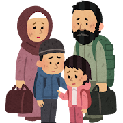 悲しそうな難民の家族のイラスト