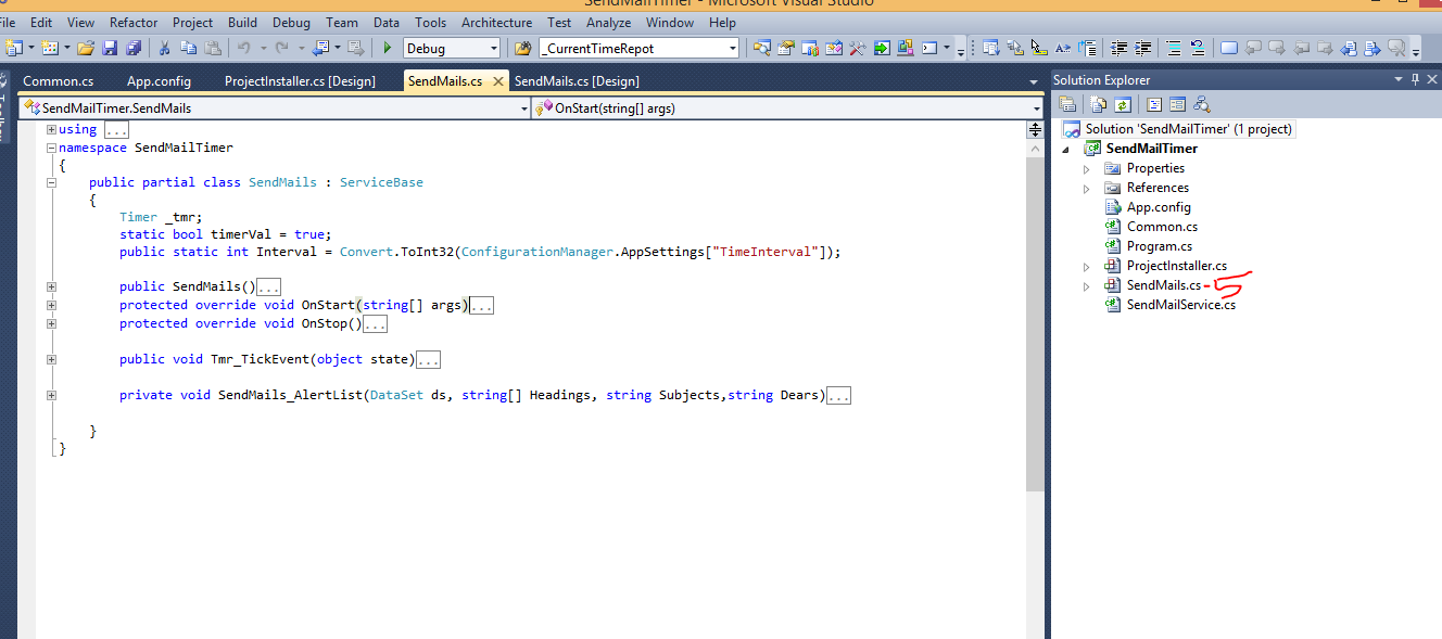 Seva Window service in c with Timer