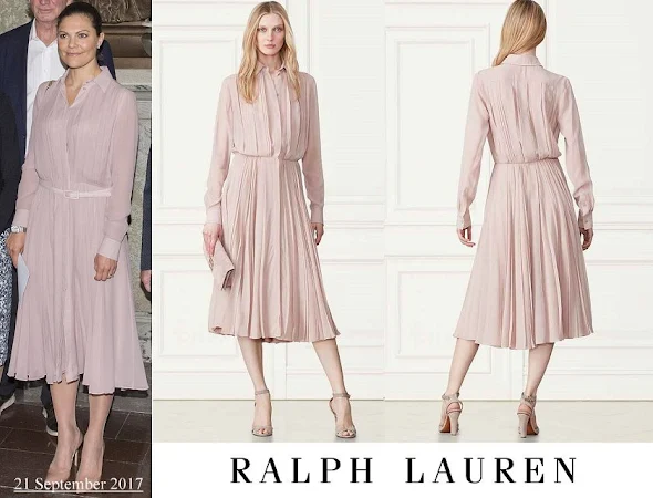 Crown Princess Victoria wore Ralph Lauren Vintage Rose Dresses Maxine Pleated Silk Shirtdress