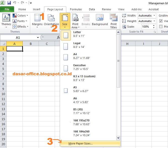 Cara Membuat Ukuran Kertas F4 di excel Dasar Office Belajar