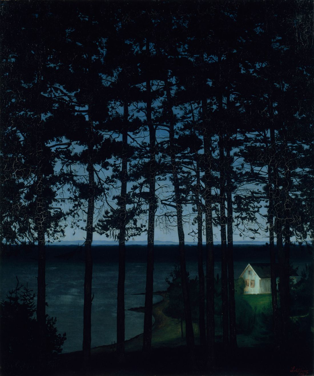 Harald Sohlberg noruego neo-romántico invierno noche pipas Envoltura de la Galería