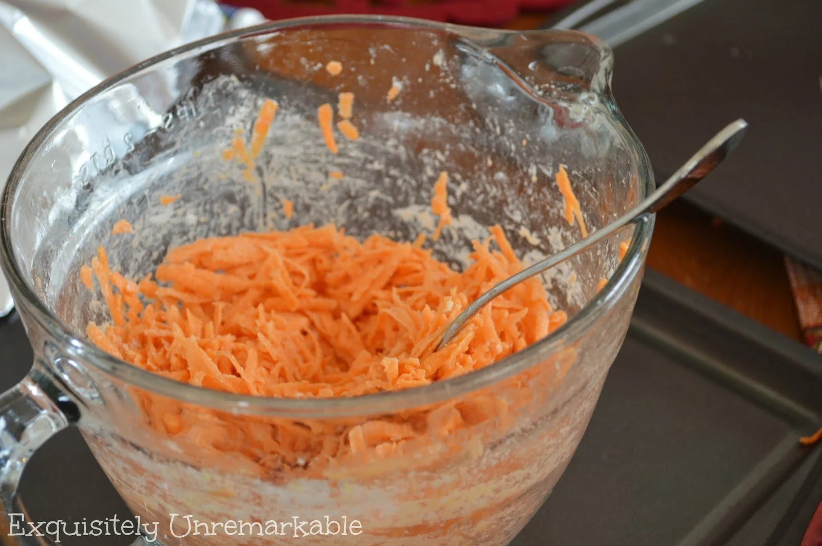 Shredded sweet potatoes in bowl