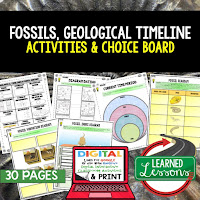 Fossils and Geological Timeline Activities, Earth Science Activities, Choice Boards, Digital Graphic Organizers