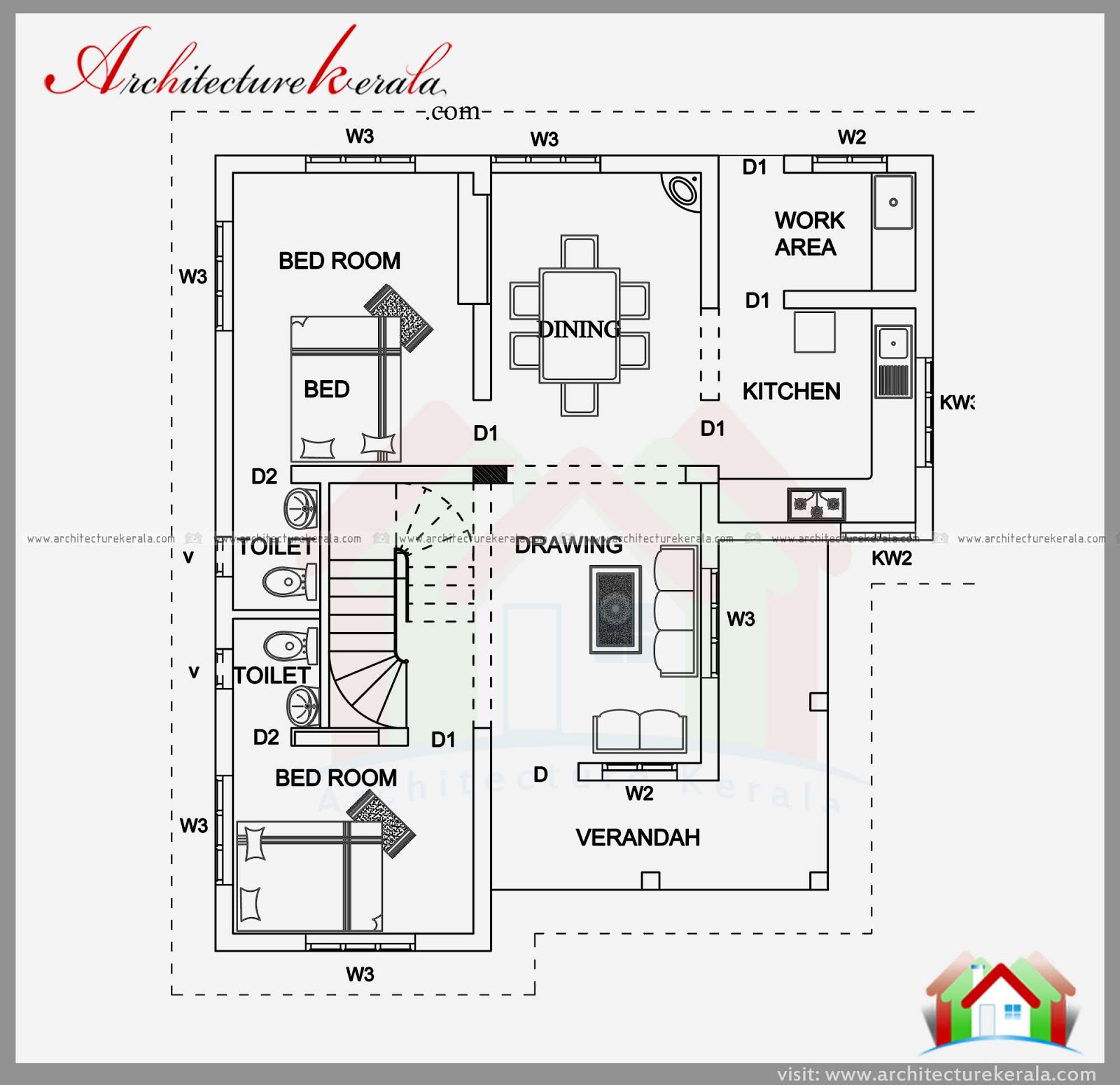 1900 Sqft House Plan And Elevation Architecture Kerala Ground Floor Plan