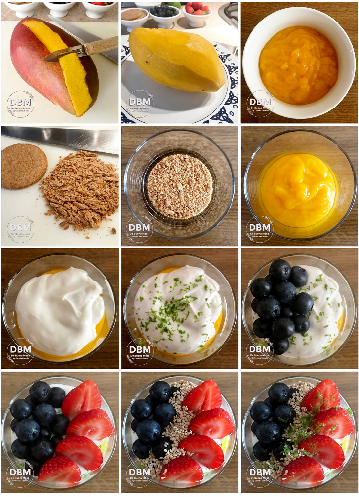 Trifle de Mango y Yogur Griego con Frutos Rojos | Paso a Paso trifle-mango-pasos