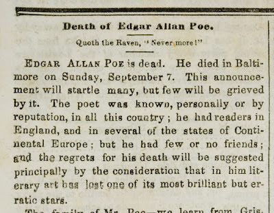 Edgar Allan Poe obituary