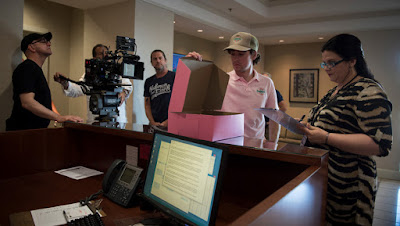 Ryan Blaney portrays a delivery boy in “Lucky Logan” #NASCAR