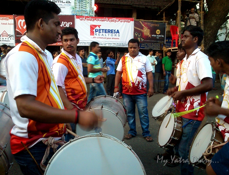Dhols and music during Ganesh Visarjan ceremony, Mumbai
