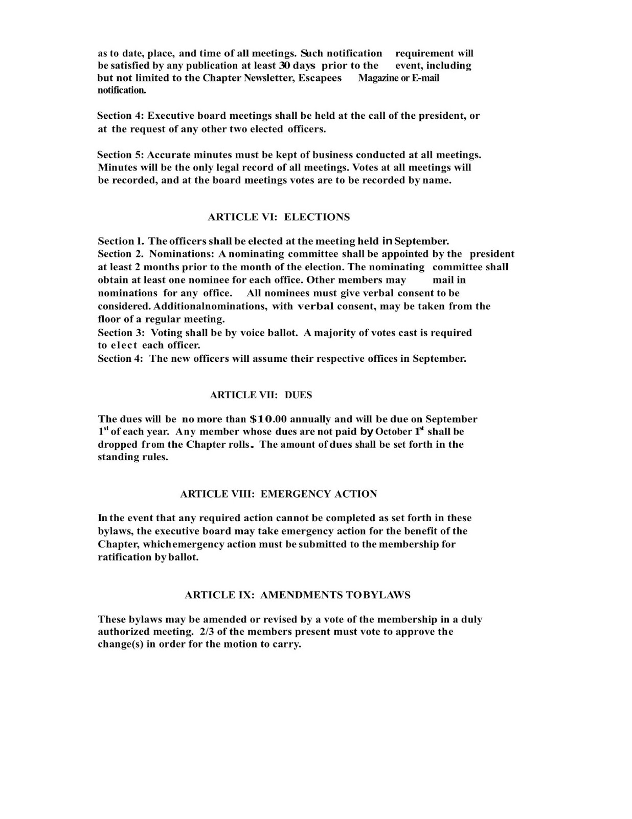 Escapees RV Club Chapter 6 Michigan Area Bylaws and Standing Rules