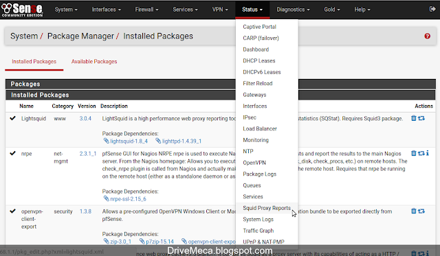 DriveMeca instalando y configurando Lightsquid en firewall pfSense