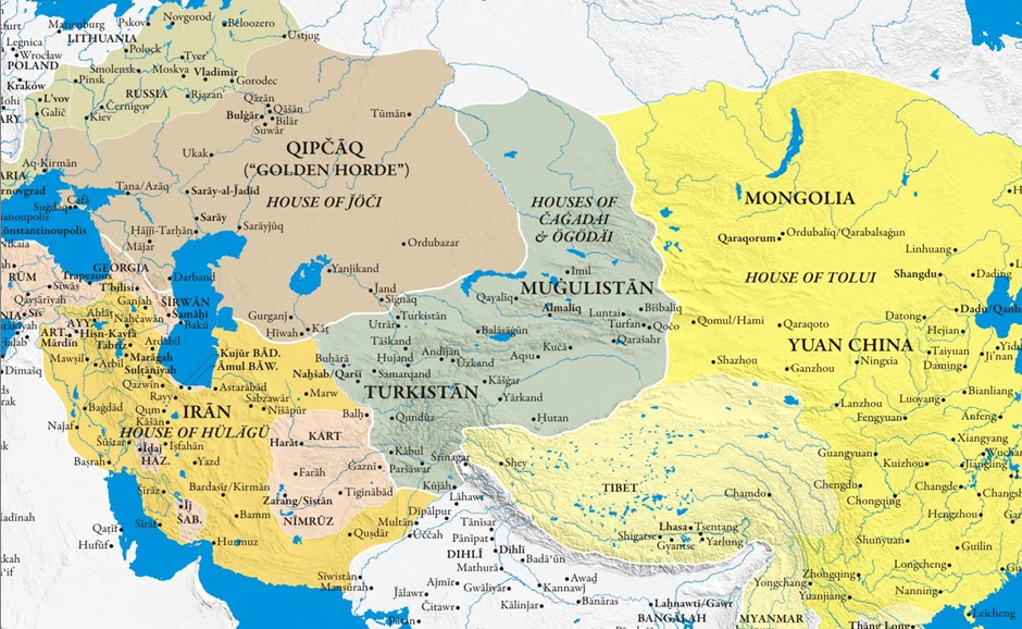Resultado de imagen para Estados tras la divisiÃ³n del imperio mongol hacia el 1300