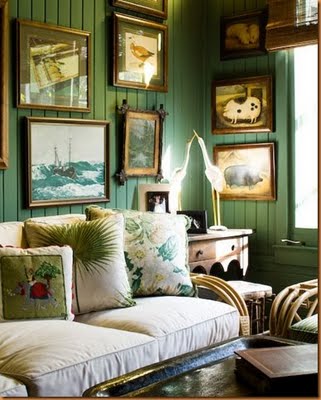 Gaga For Green And Four Giveaways The Enchanted Home Love The Rich Green Paint Here Looks Like Its Painted Over Beadboard Makes It Feel Warm And Cozy With All Paintings Celerie Kemble