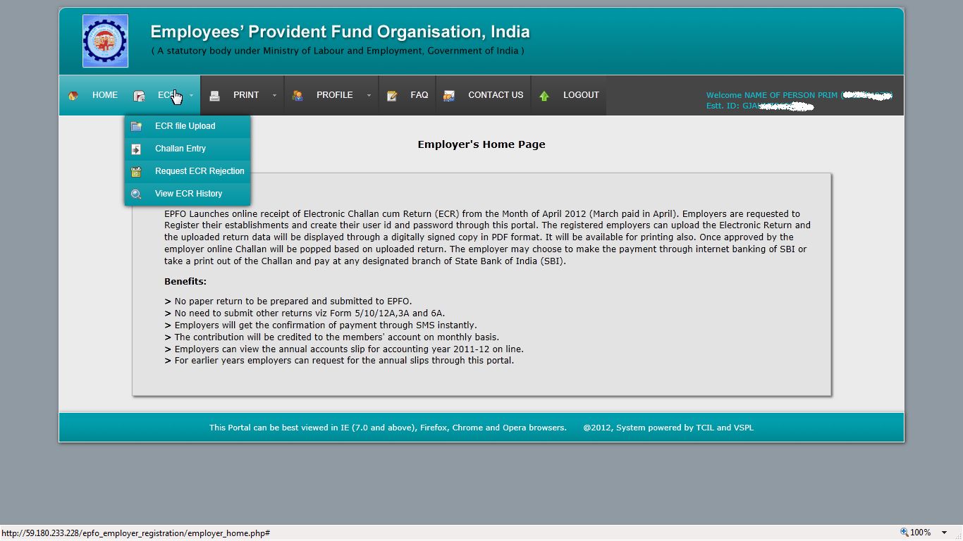 EPFO ERETURN EPFO Employer ESewa (Registration)