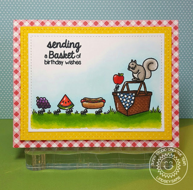 Sunny Studio Summer Picnic Basket of Birthday Wishes Card with Lindsey