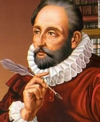 Miguel de Cervantes Saavedra Dibujo de Miguel de Cervantes Saavedra con su pluma a color