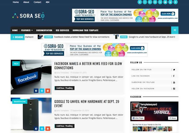 Sora Seo Free Blogger Template. This template is suitable for all blogs like the news blog, magazine blogs, photo gallery blog, video gallery blog, movies blog, personal blog etc. Sora Seo Free Blogger Template. This template is suitable for all blogs like the news blog, magazine blogs, photo gallery blog, video gallery blog, movies blog, personal blog etc.