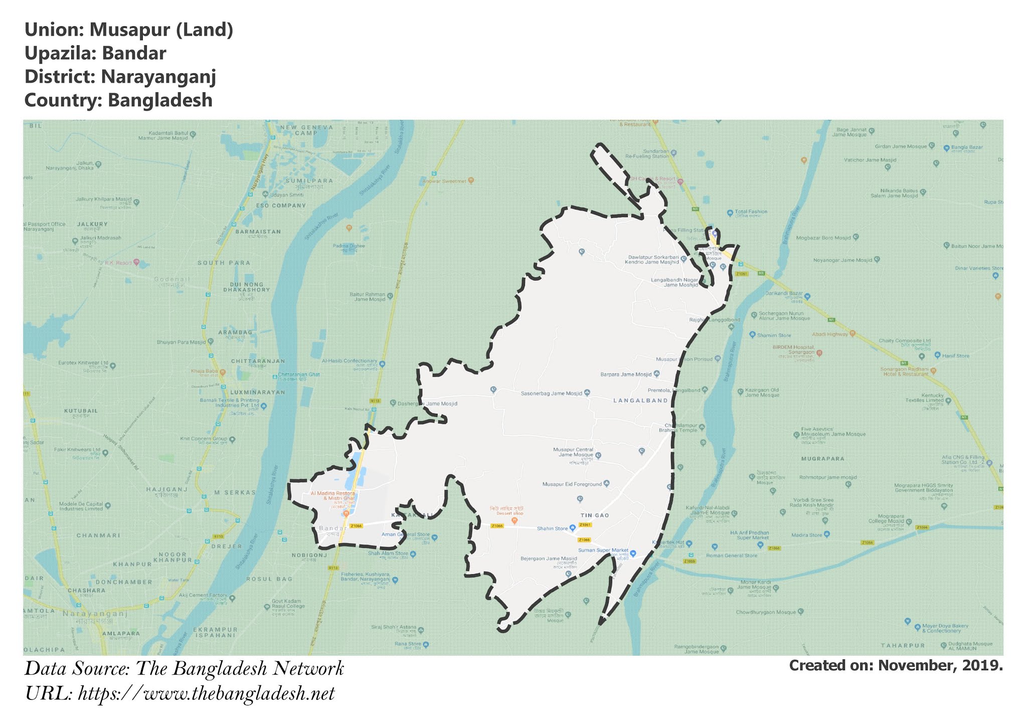 Map of Musapur of Bandar Upazila Map of Musapur of Narayanganj, Bangladesh.