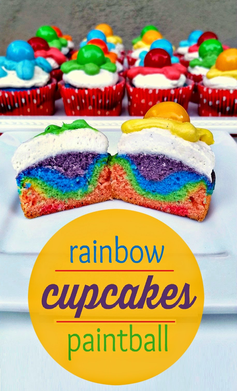 rainbow cupcakes for a paintball party
