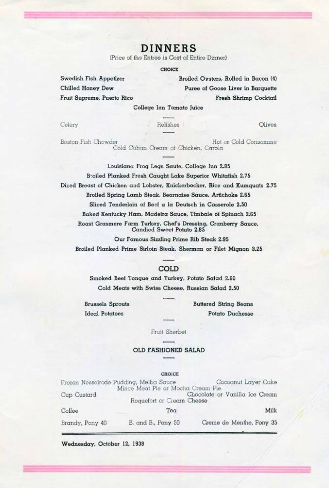 CHUCKMAN'S COLLECTION (CHICAGO POSTCARDS) VOLUME 16 MENU CHICAGO