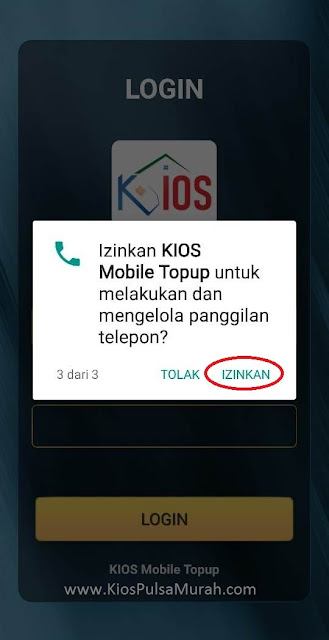 Izinkan KIOS Mobile Topup untuk melakukan dan mengelola panggilan telepon Izinkan KIOS Mobile Topup untuk melakukan dan mengelola panggilan telepon