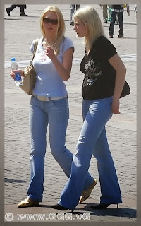 Girls in blue jeans on the street