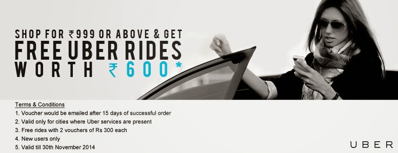 Buy at Jabong and get uber promo code of Rs 600/- Valid till 30 nov 2014