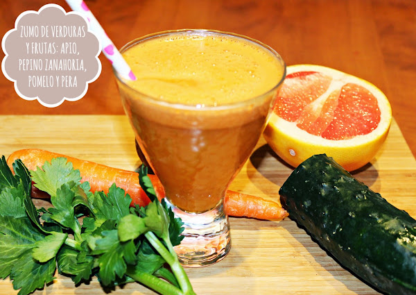 ZUMO DE VERDURAS Y FRUTAS: APIO, PEPINO ZANAHORIA, POMELO Y PERA