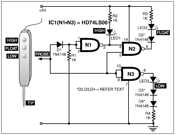 TTL THREE-STATE LOGIC PROBE CIRCUIT DIAGRAM PROJECT | BASIC ELECTRONICS