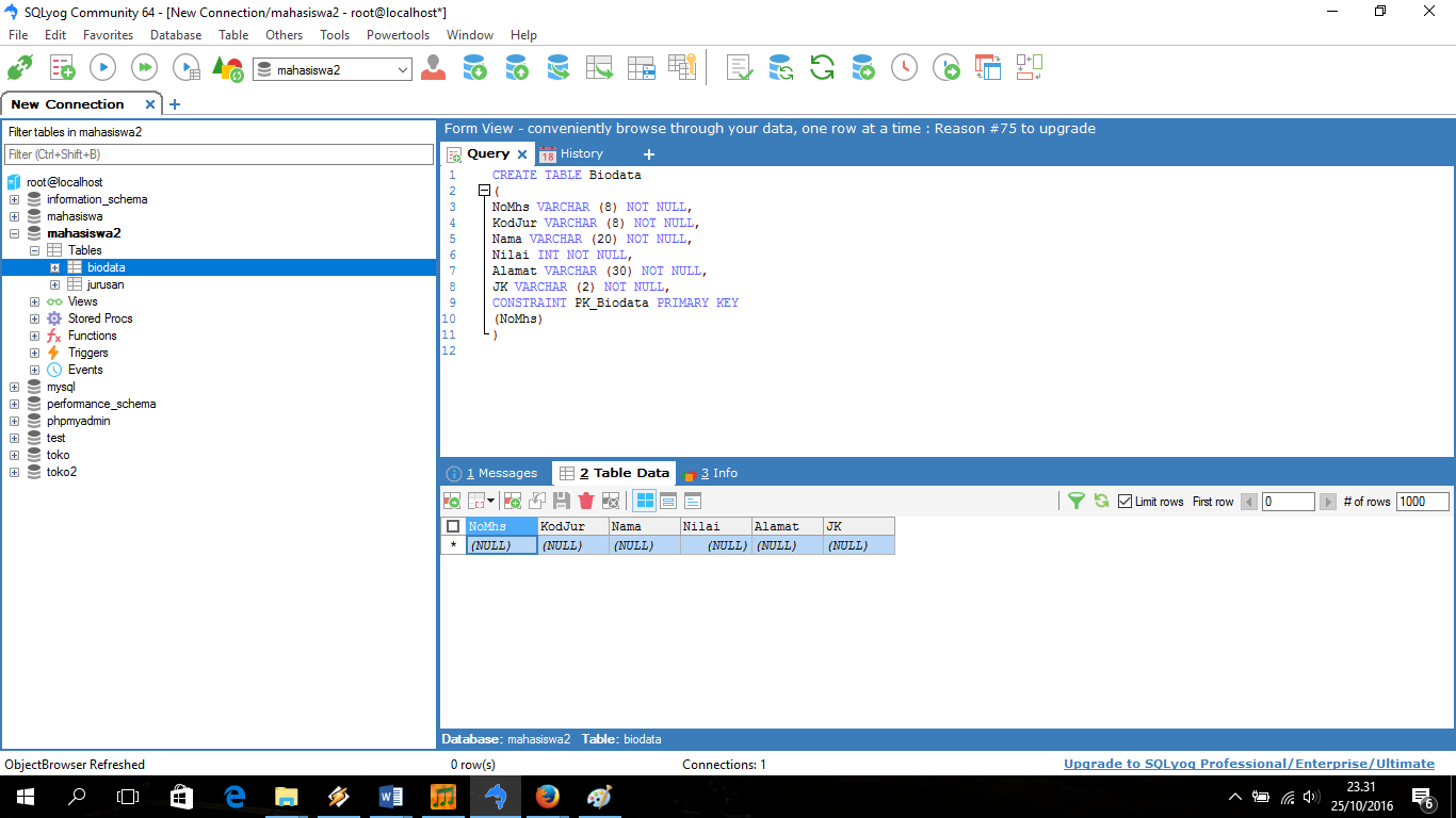 Pembuatan dan Pemeliharaan Tabel - SQLyog Modul1 - Detivity