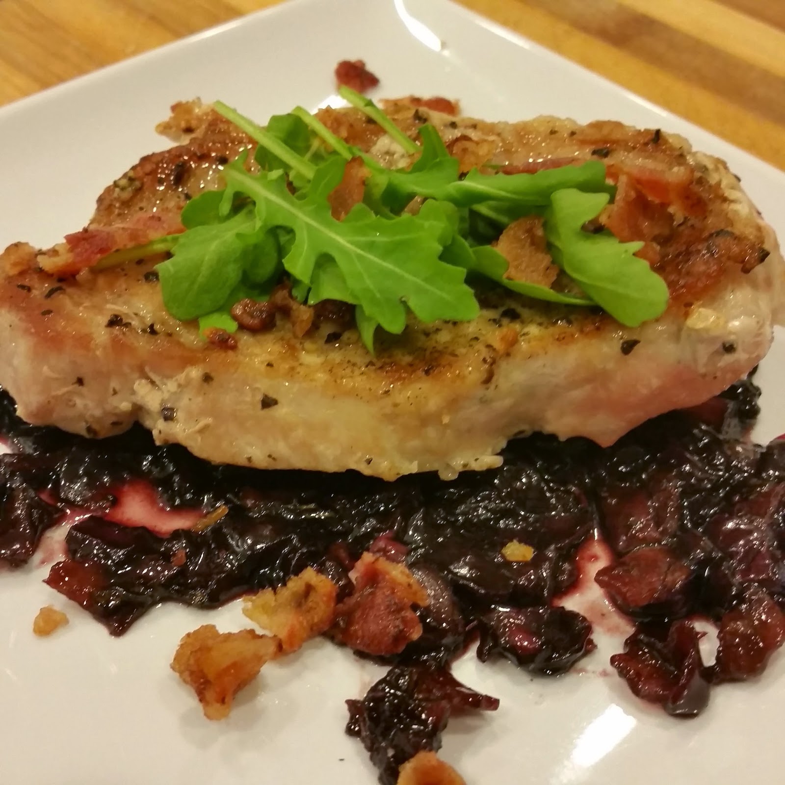 World Class Cooking Seared Pork Chops with Spicy Blueberry Bacon Jam