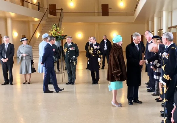 King Philippe and his wife Queen Mathilde are official welcomed by Queen Margrethe, Crown Prince Frederik, Crown Princess Mary, Prince Joachim and Princess Marie
