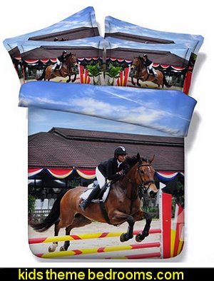 Horse Riding Digital Printing Super Comfy 4-Piece Duvet Cover Sets horse theme bedroom - horse bedroom decor - horse themed bedroom decorating ideas - Equestrian decor - equestrian themed rooms - cowgirl theme bedroom decorating ideas - Dressage Wall Decals - English riding theme - equestrian bedding - Horse Riding bedding