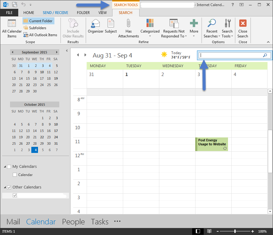 Eyonic Systems Using Search to Find Calendar Items in Outlook