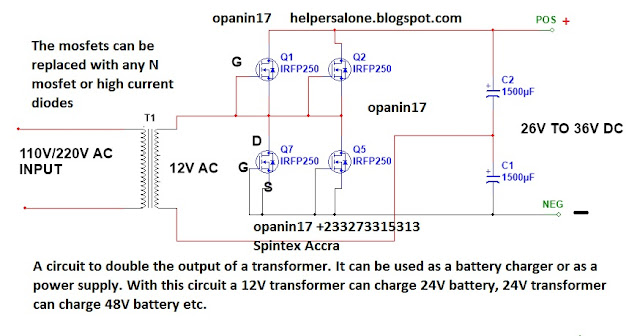 Many circuits: HOW TO DOUBLE TRANSFORMER VOLTAGE