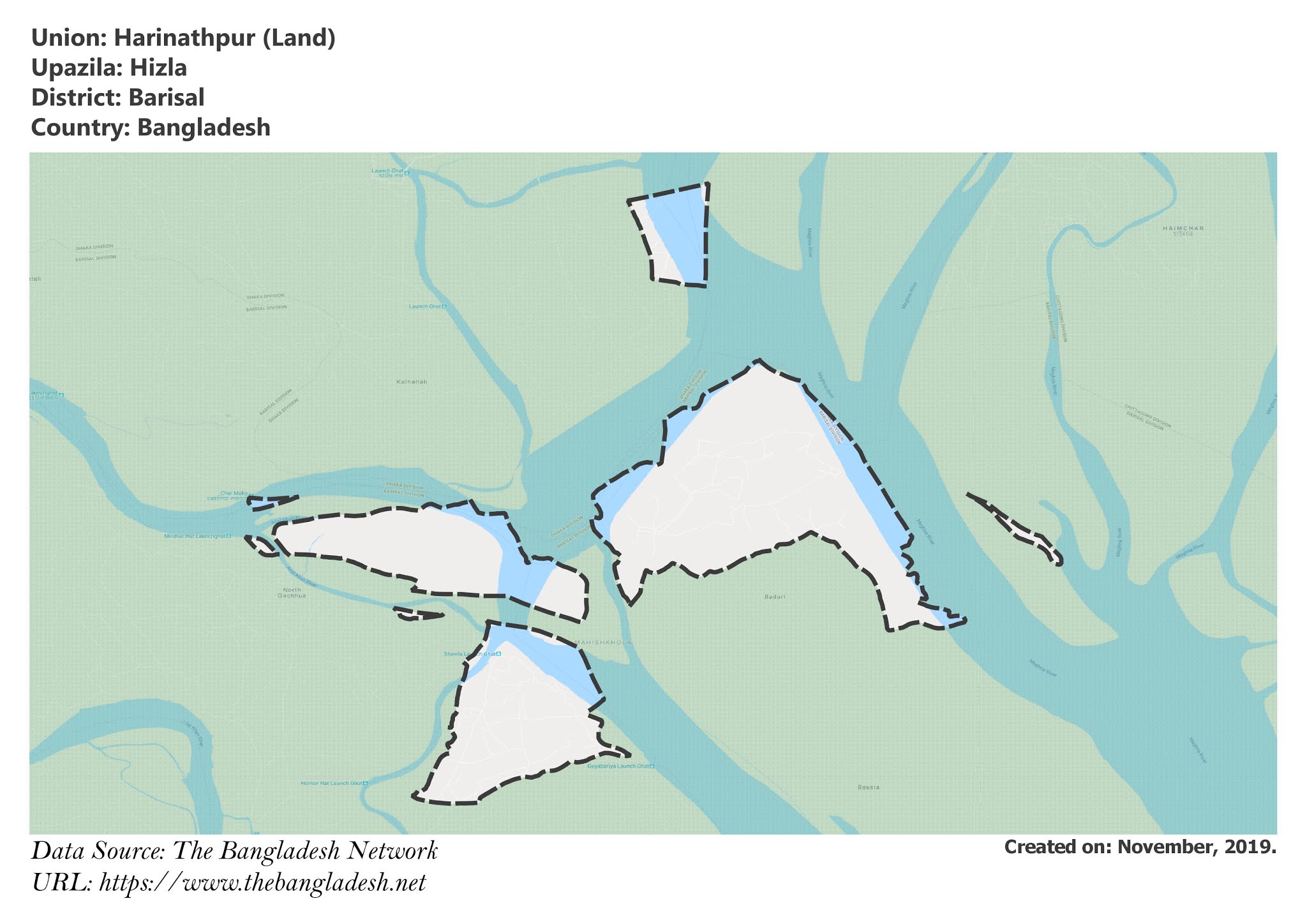 Map of Harinathpur of Hizla Upazila Map of Harinathpur of Barisal, Bangladesh.