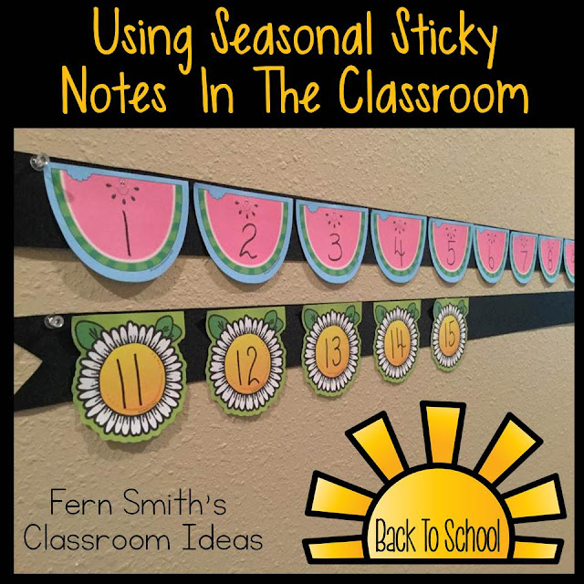 Fern Smith's Classroom Ideas Using Seasonal Sticky Notes in the Classroom for a Working Number Line.