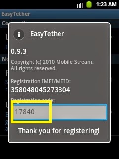 Easy Tether ventana registro