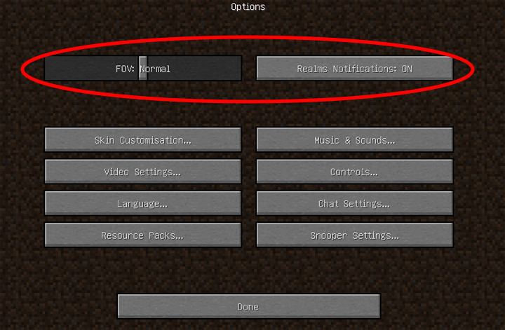 Minecraft main options menu