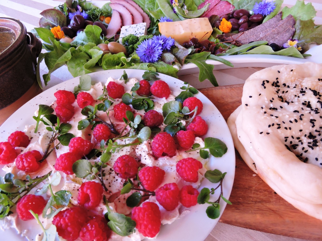 Garden Kitchen And Veranda Raspberries With Labneh And Watercress