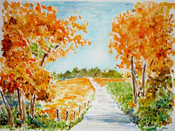 autumn watercolor scene sketch landscape road adron artist trees simple side