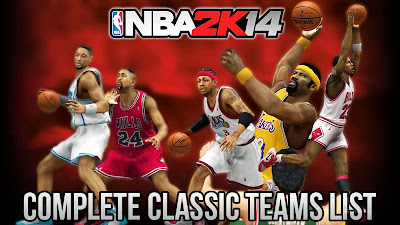 NBA 2K13 Complete List of Classic Retro Teams