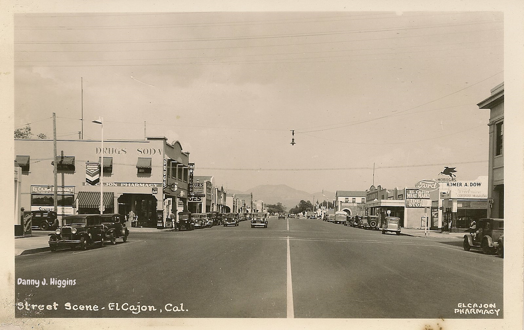 Street scene in El Cajon, California, ca. 1930s vintage everyday